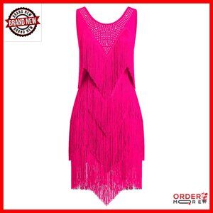 Rhinestone Fringe Ballroom Dance Dress Layered Tassel Latin Costume